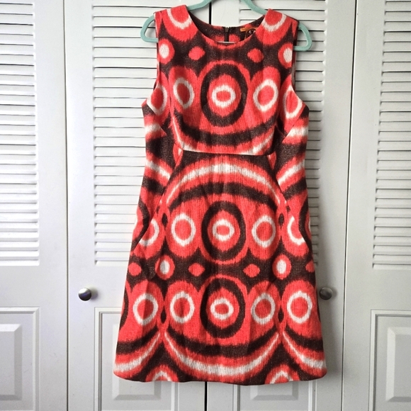 Tory Burch Dresses & Skirts - TORY BURCH Linen Shift Women Dress Coral Brown Metallic Geometric Size 12 #215